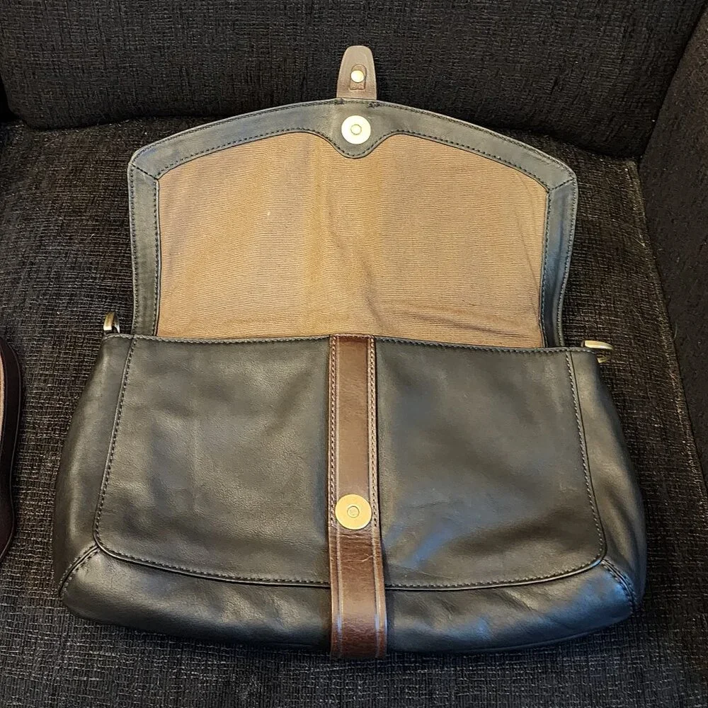 Cole Haan Soft Black Leather with Brown Trim Leather Crossbody Bag - Picture 6 of 11